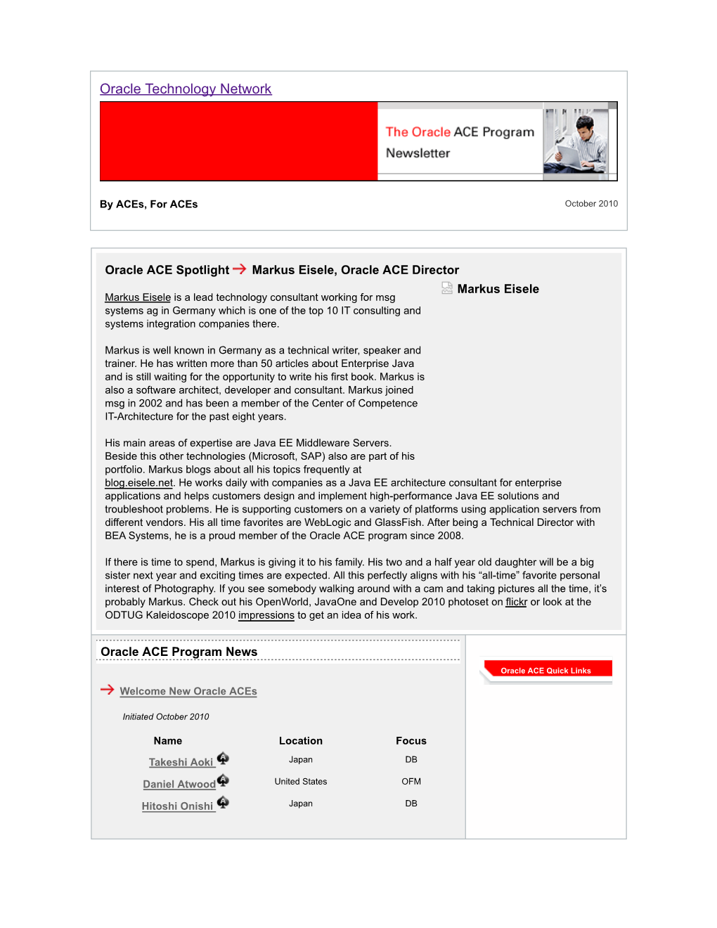 Oracle ACE Program Newsletter: by Aces, for Aces