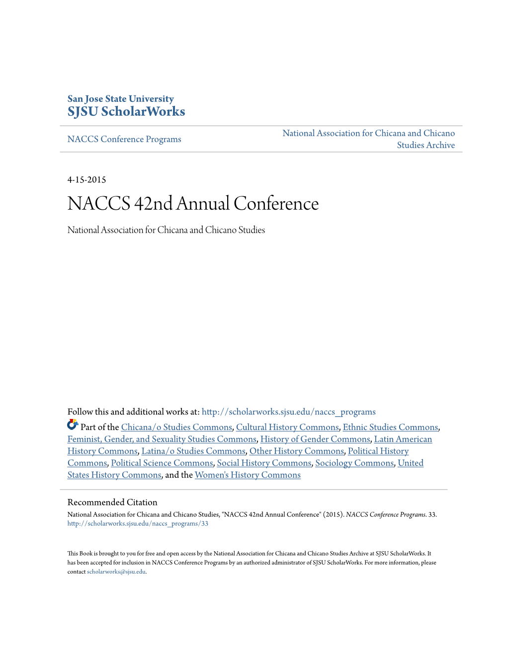 NACCS 42Nd Annual Conference National Association for Chicana and Chicano Studies