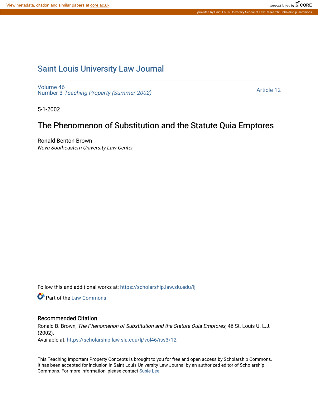 The Phenomenon of Substitution and the Statute Quia Emptores