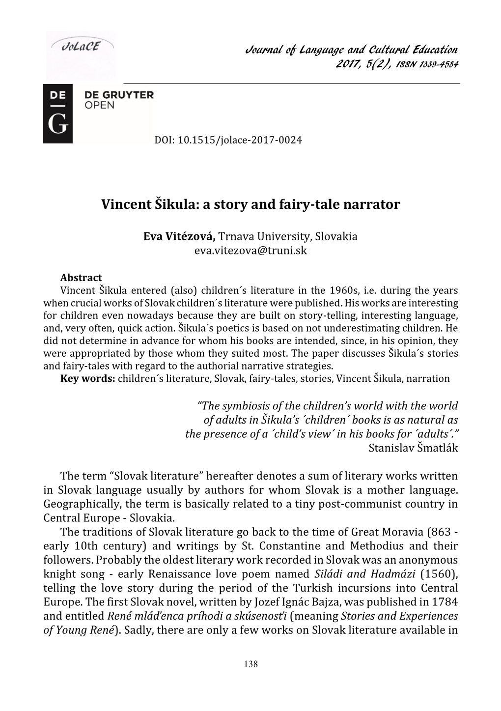 Vincent Šikula : a Story and Fairy - Tale Narrator