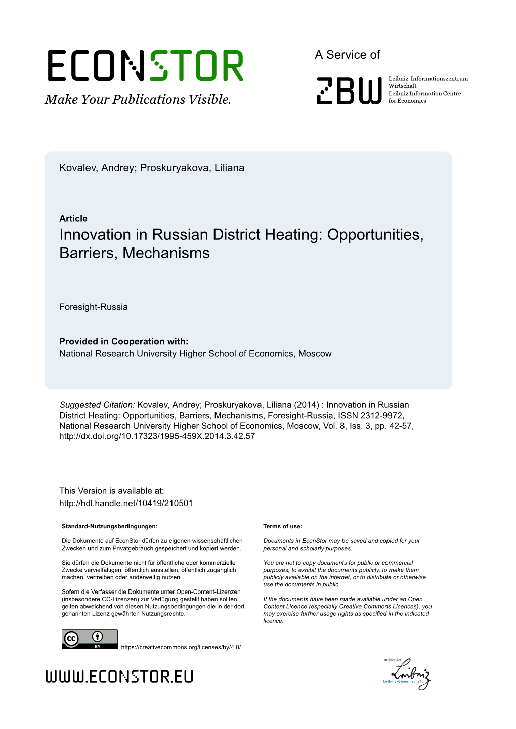 Innovation in Russian District Heating: Opportunities, Barriers, Mechanisms