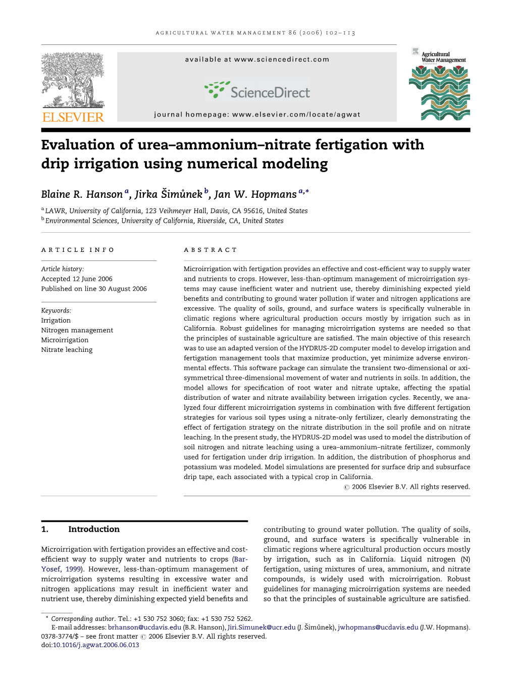 Evaluation of Urea–Ammonium–Nitrate Fertigation with Drip Irrigation Using Numerical Modeling