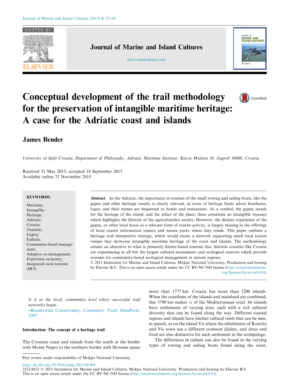 Conceptual Development of the Trail Methodology for the Preservation of Intangible Maritime Heritage: a Case for the Adriatic Coast and Islands