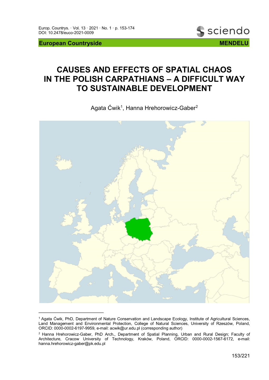 Causes and Effects of Spatial Chaos in the Polish Carpathians – a Difficult Way to Sustainable Development