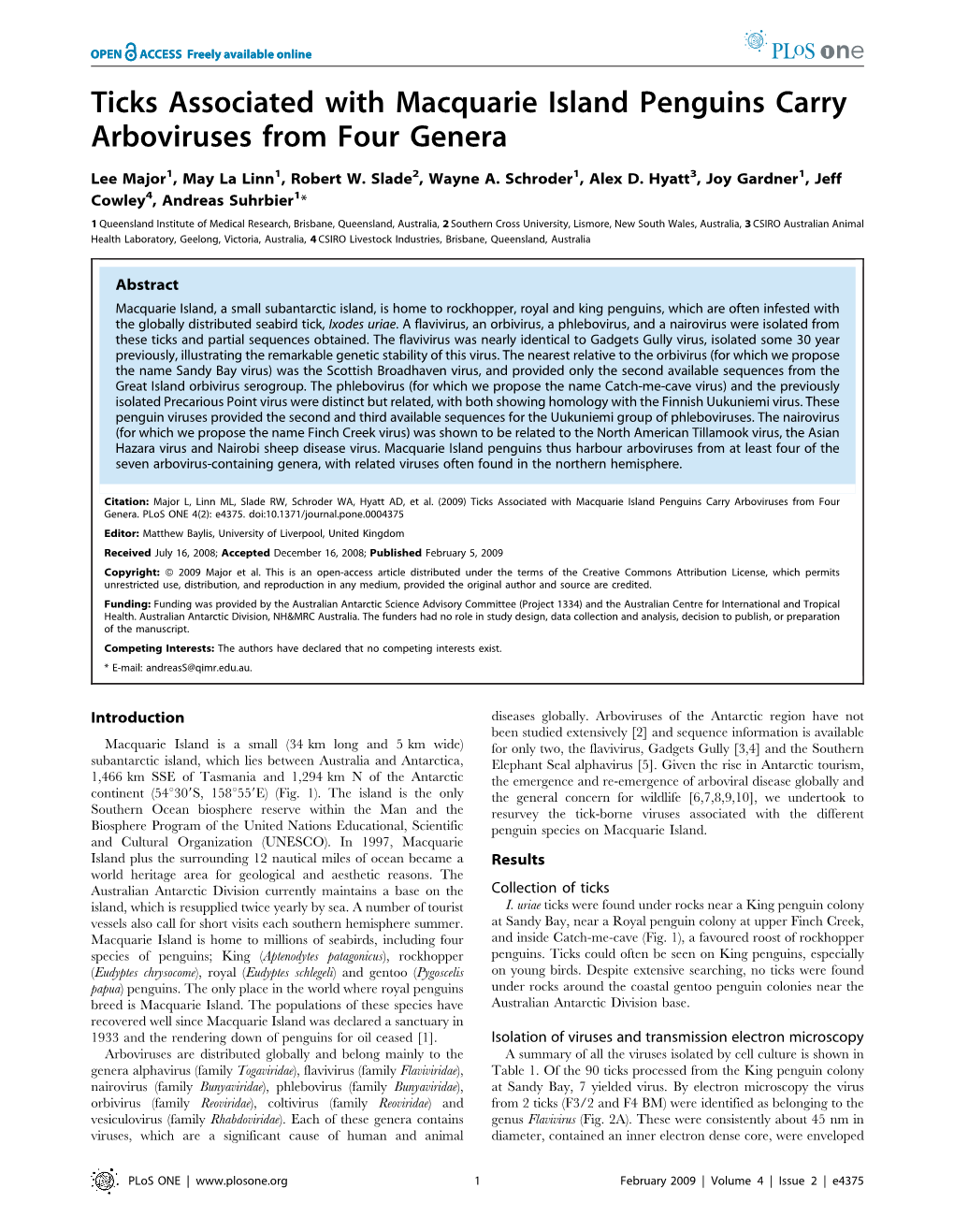 Ticks Associated with Macquarie Island Penguins Carry Arboviruses from Four Genera