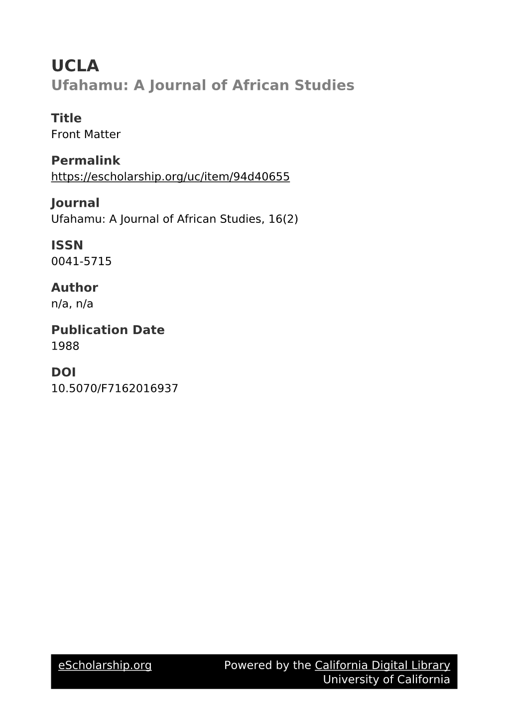 A Journal of African Studies