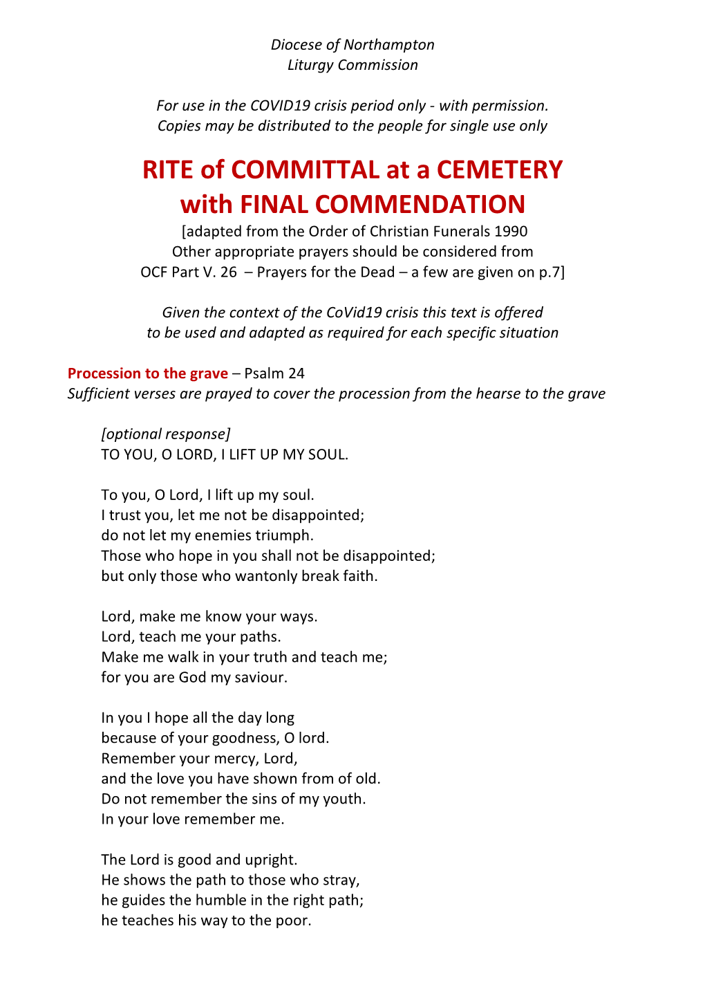 RITE of COMMITTAL at a CEMETERY with FINAL COMMENDATION