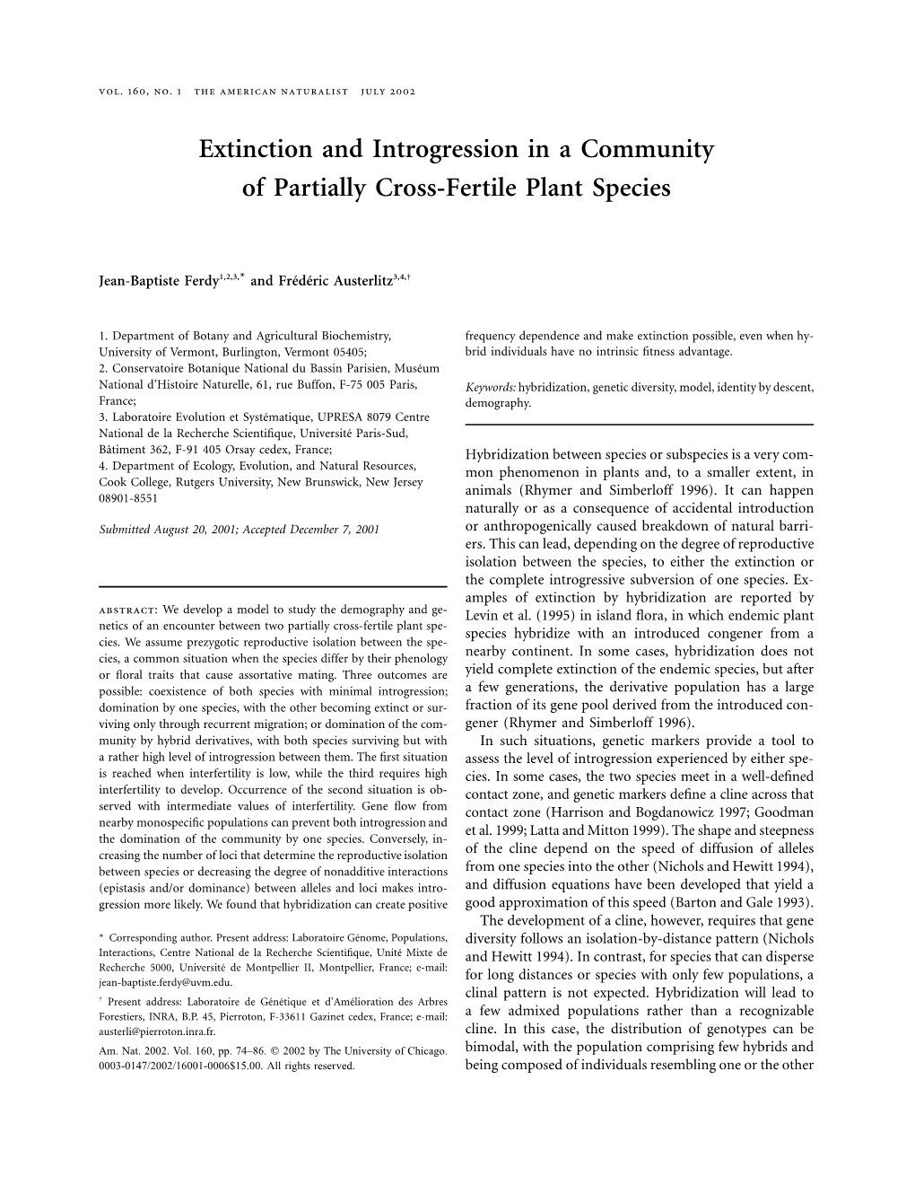 Extinction and Introgression in a Community of Partially Cross-Fertile Plant Species