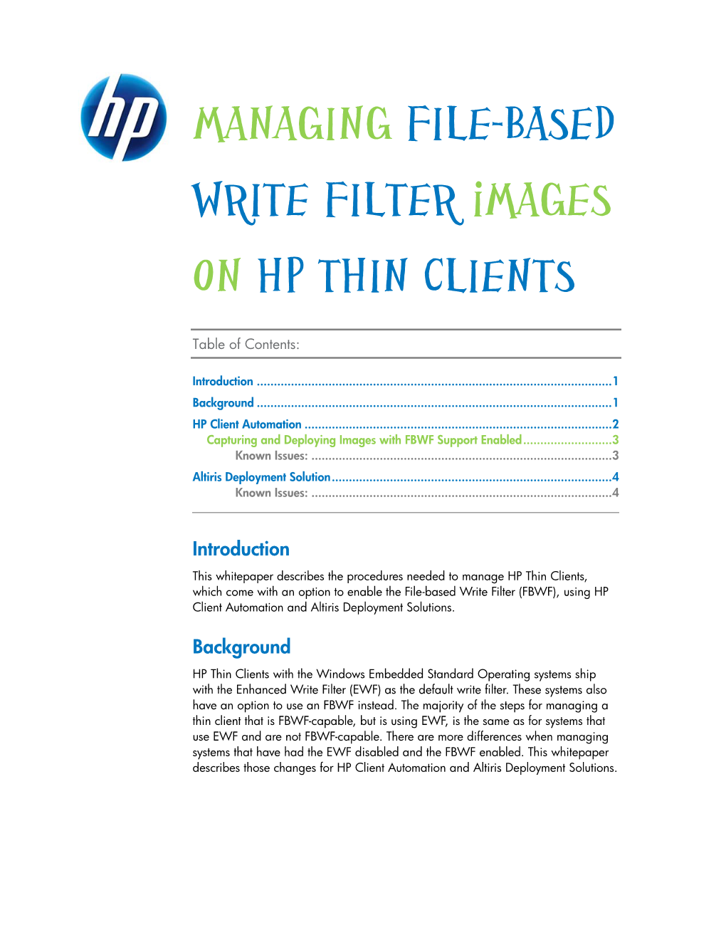 Managing File-Based Write Filter Images on HP Thin Clients