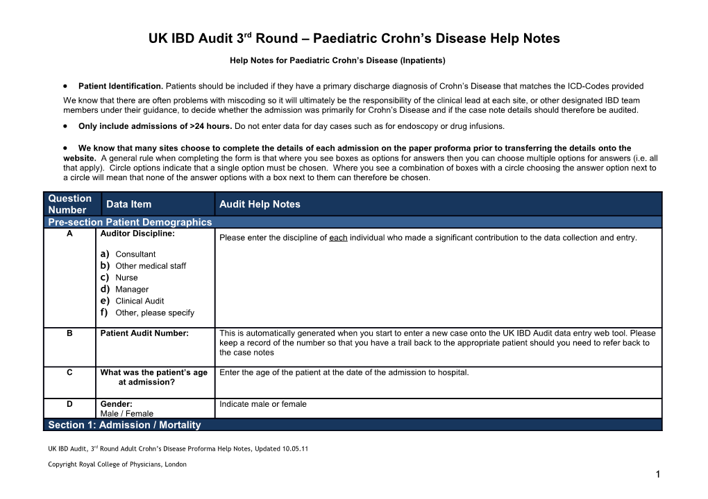 Help Notes for Adult Crohn S Disease (Inpatients)