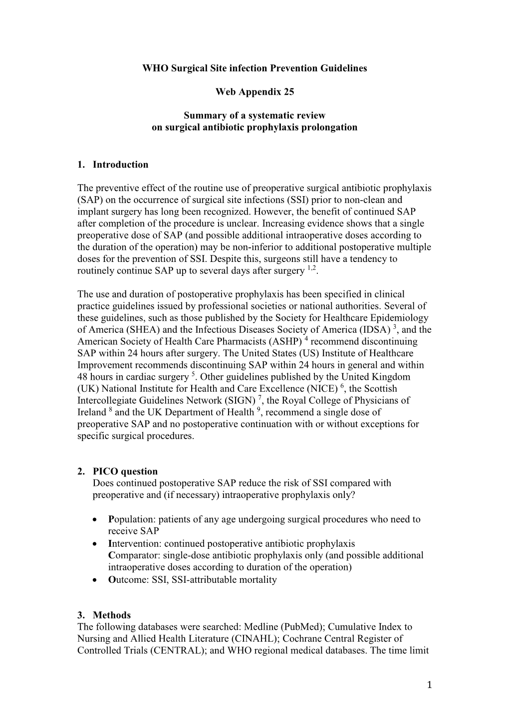 Summary of the Systematic Review on Surgical Antibiotic Prophylaxis