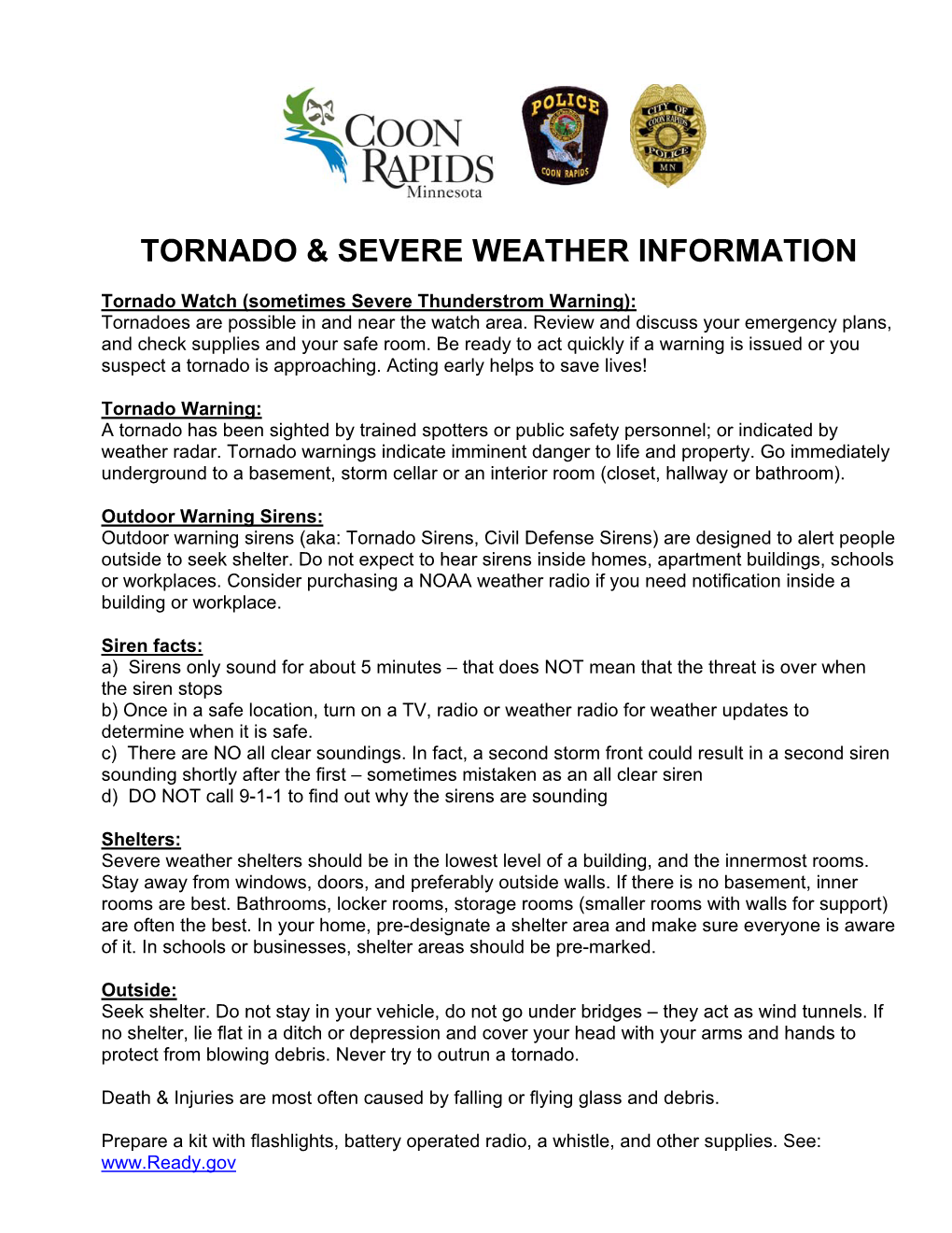 Tornado & Severe Weather Information