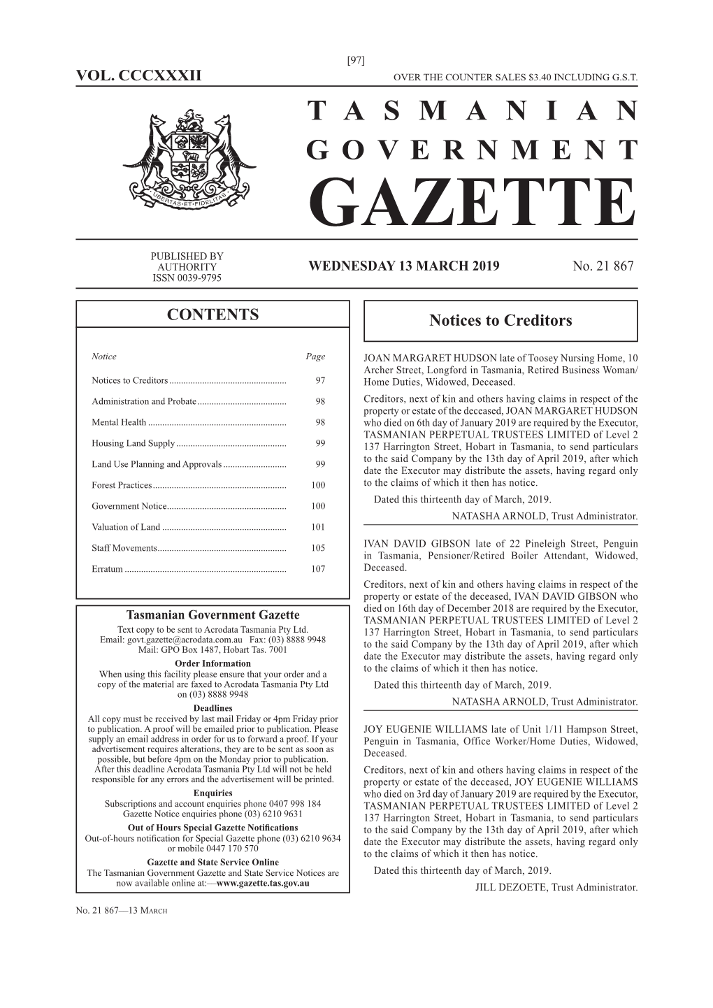 GAZETTE PUBLISHED by AUTHORITY WEDNESDAY 13 MARCH 2019 No