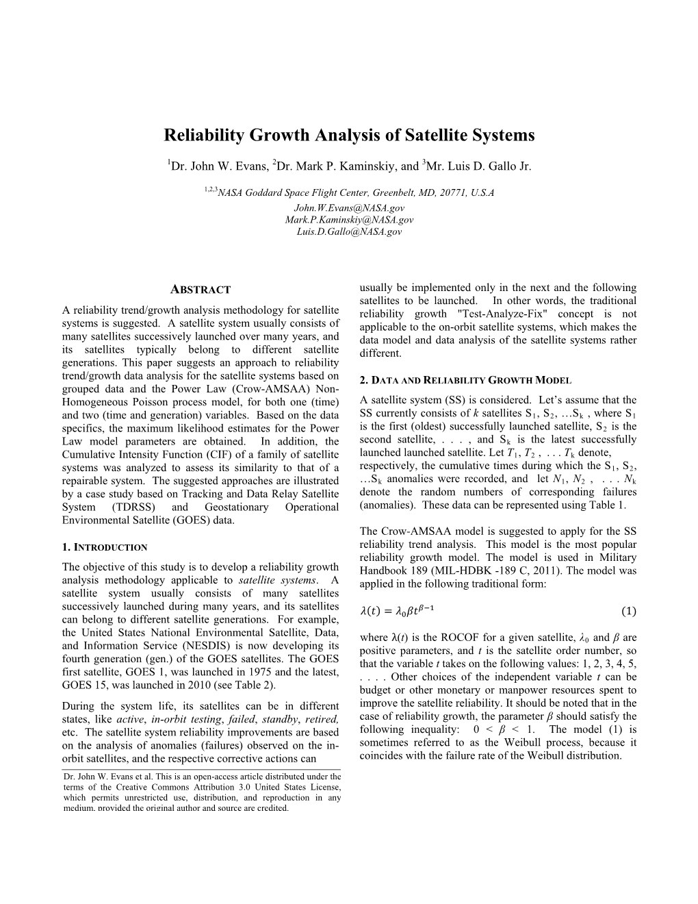 Reliability Growth Analysis of Satellite Systems