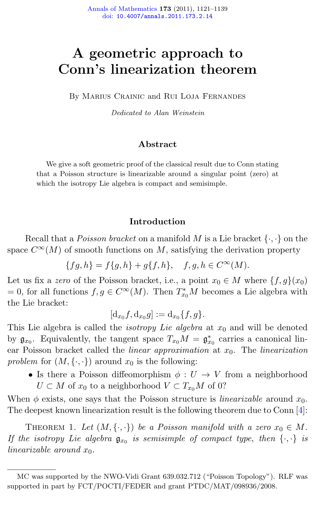 A Geometric Approach to Conn's Linearization Theorem