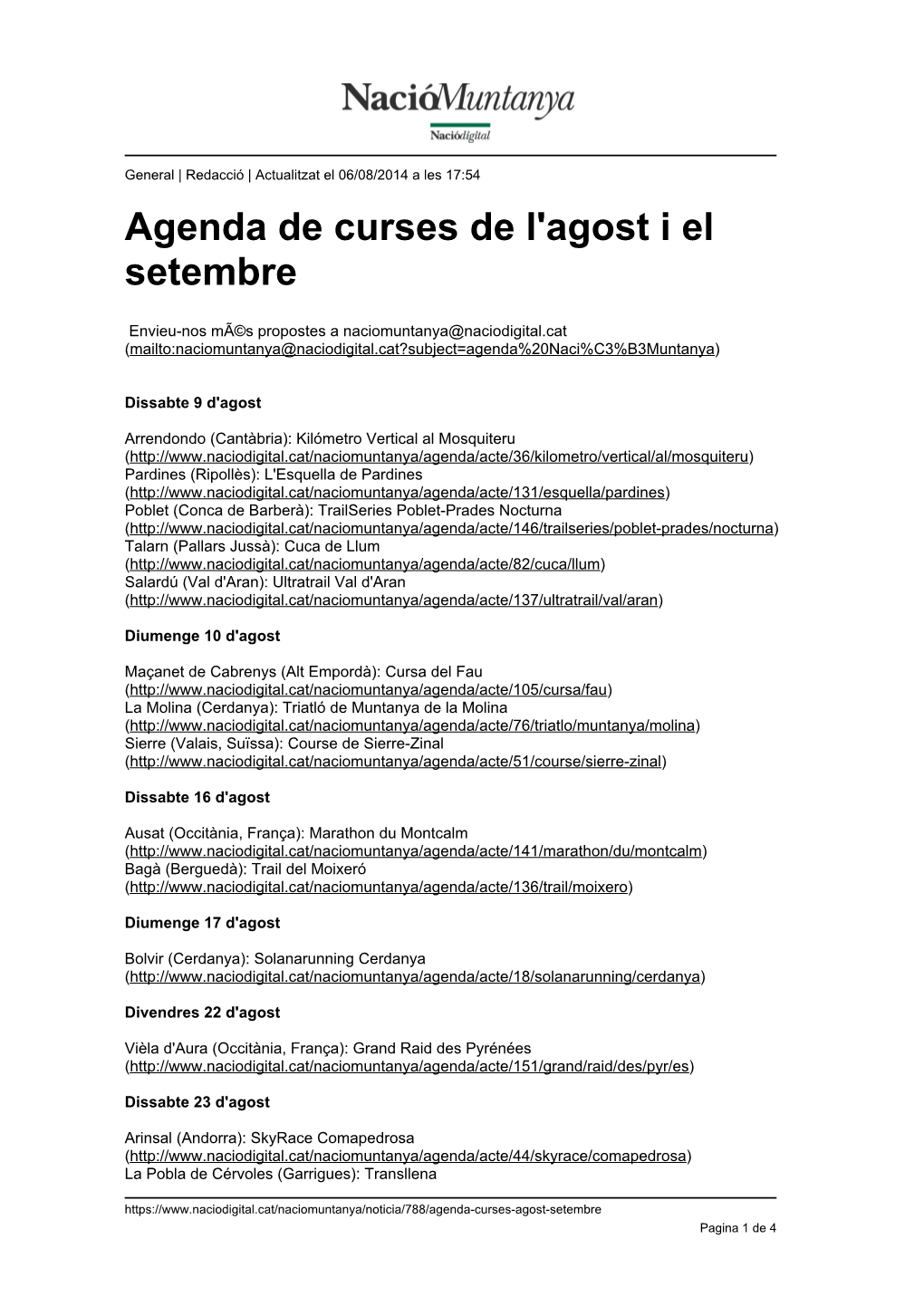 Agenda De Curses De L'agost I El Setembre