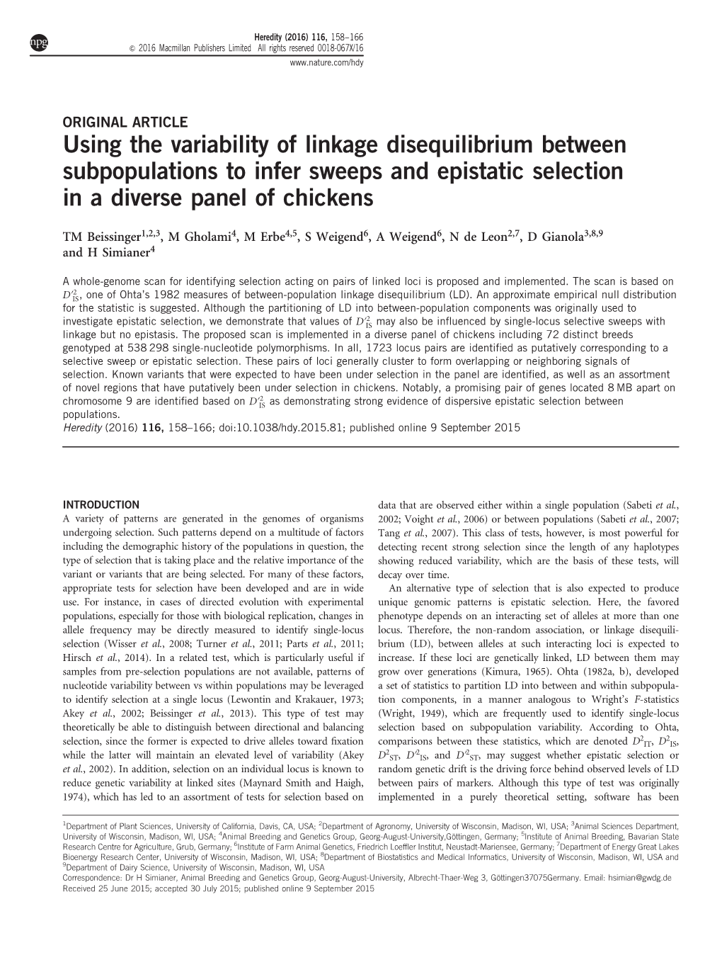 Using the Variability of Linkage Disequilibrium Between Subpopulations to Infer Sweeps and Epistatic Selection in a Diverse Panel of Chickens