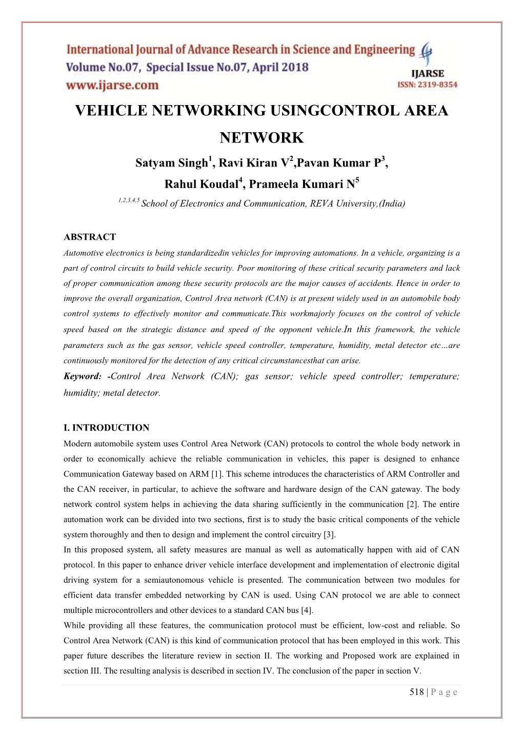 Vehicle Networking Usingcontrol Area Network