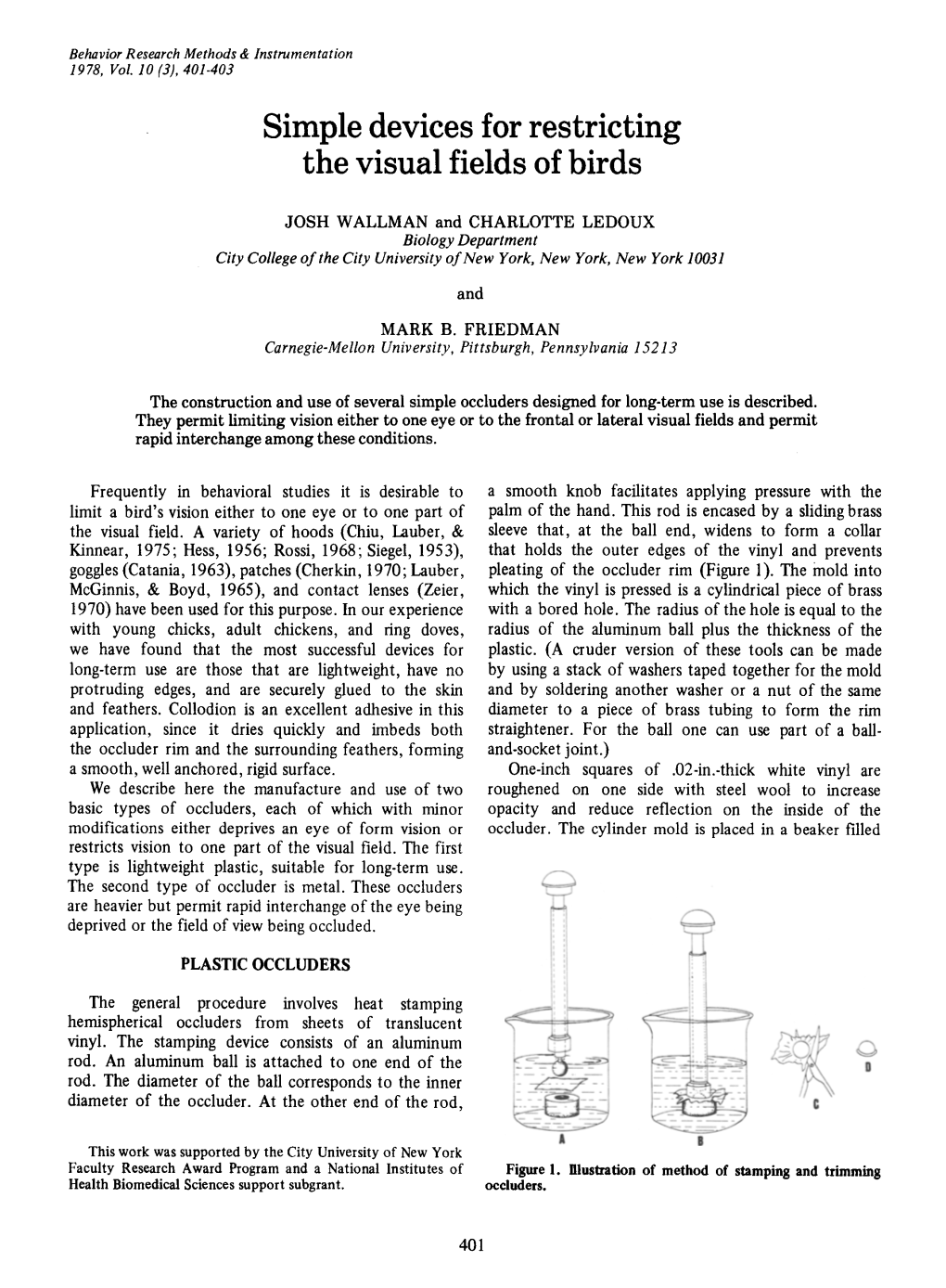 Simple Devices for Restricting the Visual Fields of Birds