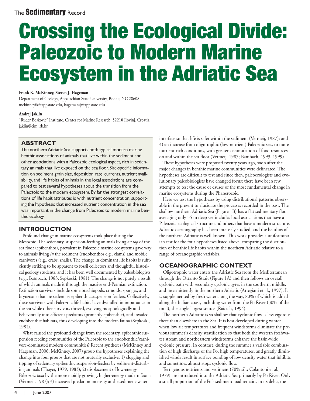 Paleozoic to Modern Marine Ecosystem in the Adriatic Sea