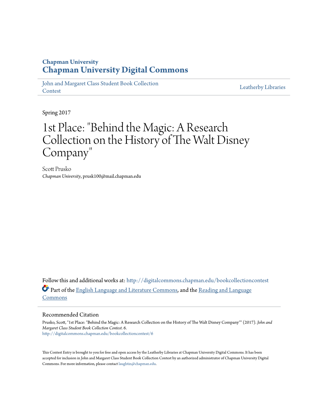 Behind the Magic: a Research Collection on the History of the Altw Disney Company