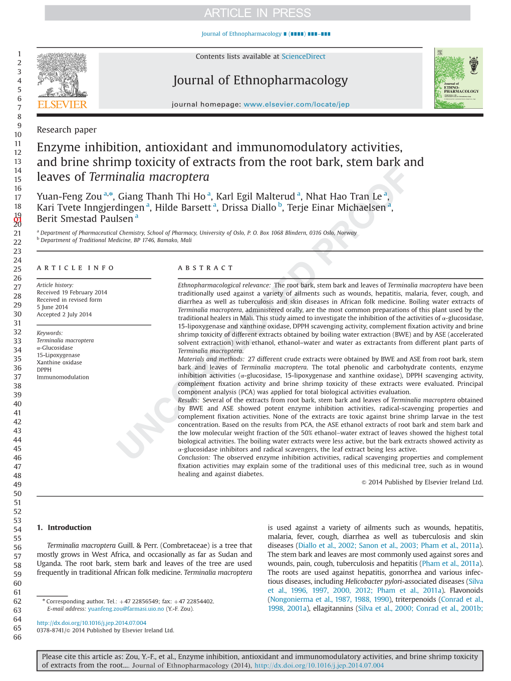 Enzyme Inhibition, Antioxidant and Immunomodulatory Activities, and Brine Shrimp Toxicity of Extracts from the Root