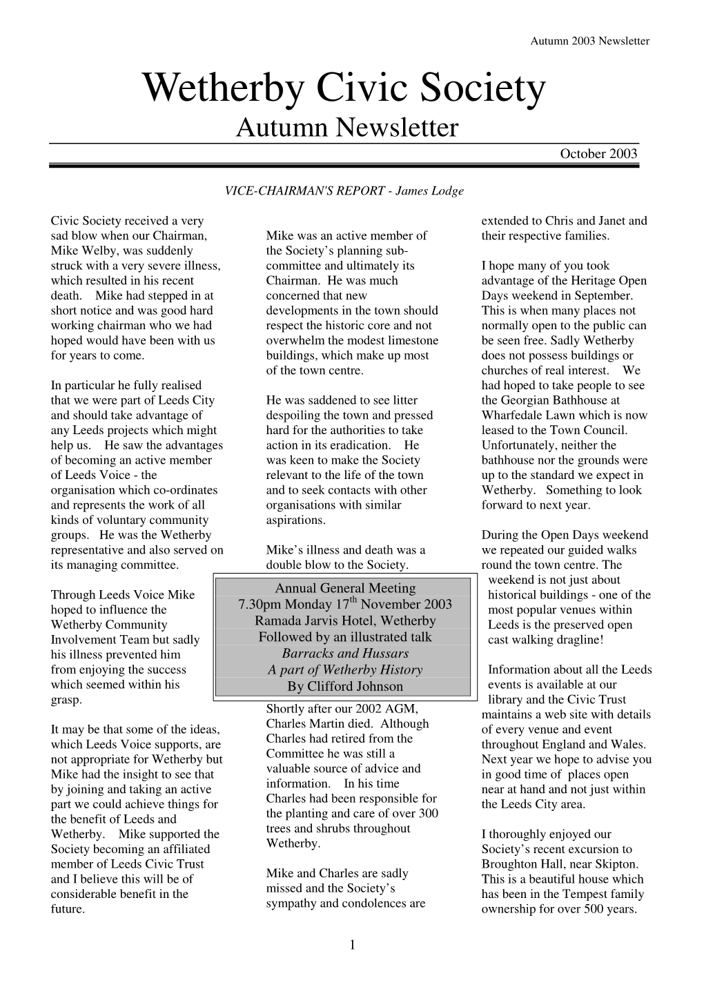 2003 October Newsletter