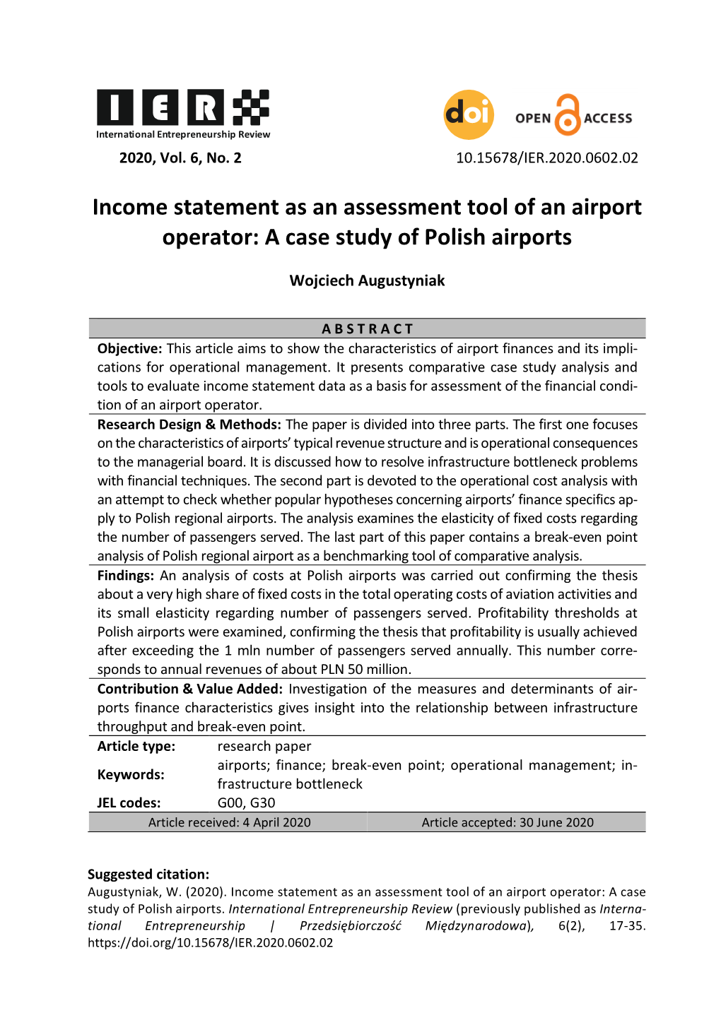 Income Statement As an Assessment Tool of an Airport Operator: a Case Study of Polish Airports