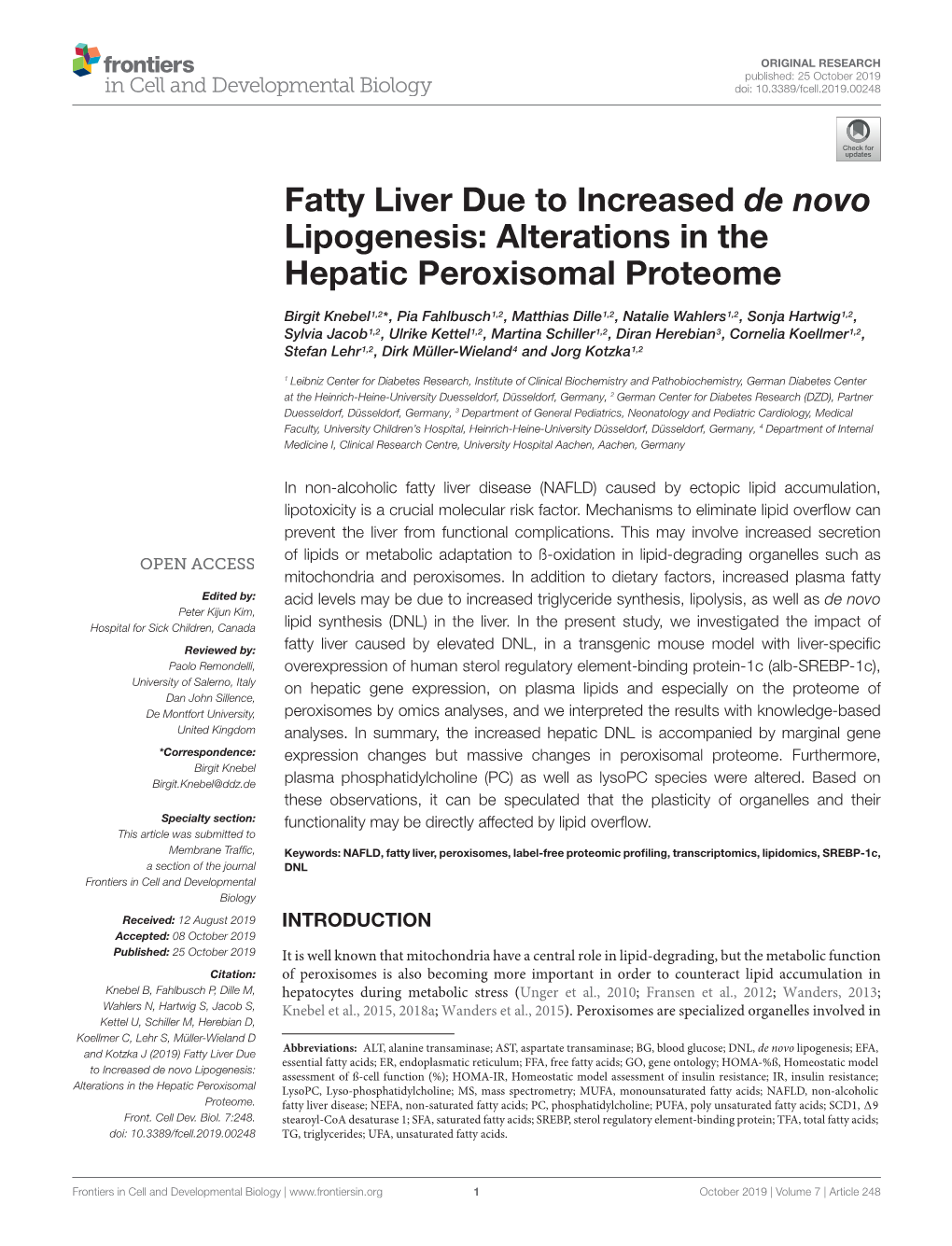 Fatty Liver Due to Increased De Novo Lipogenesis: Alterations in the Hepatic Peroxisomal Proteome