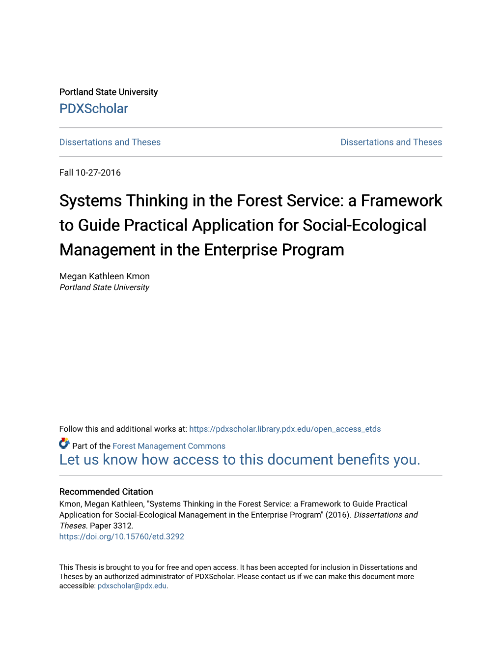 Systems Thinking in the Forest Service: a Framework to Guide Practical Application for Social-Ecological Management in the Enterprise Program