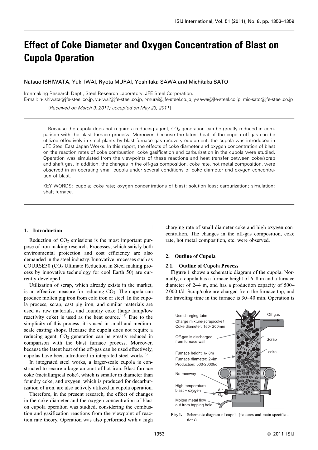 Effect of Coke Diameter and Oxygen Concentration of Blast on Cupola Operation