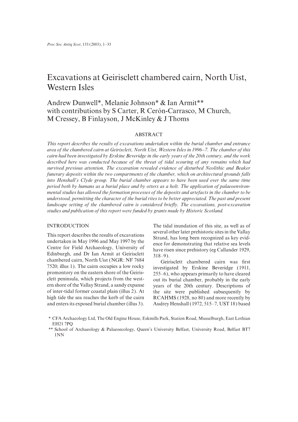 Excavations at Geirisclett Chambered Cairn, North Uist, Western Isles