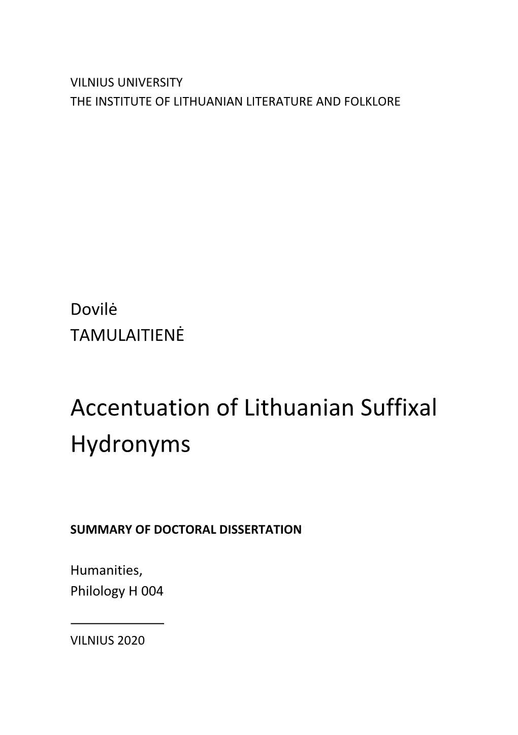 Accentuation of Lithuanian Suffixal Hydronyms