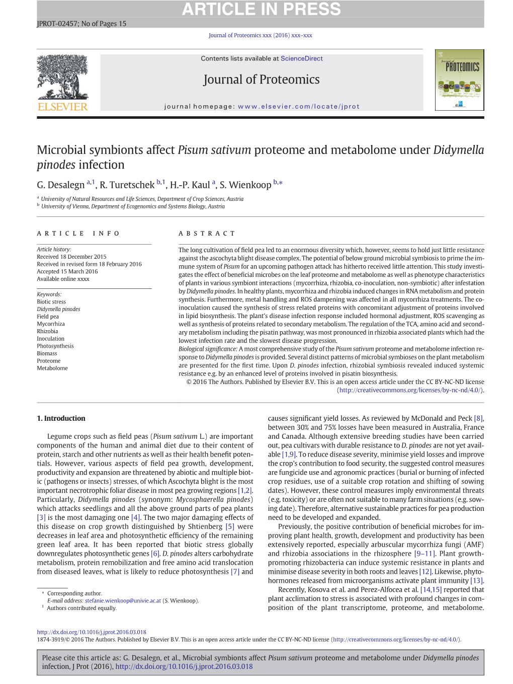 Microbial Symbionts Affect Pisum Sativum Proteome and Metabolome Under Didymella Pinodes Infection