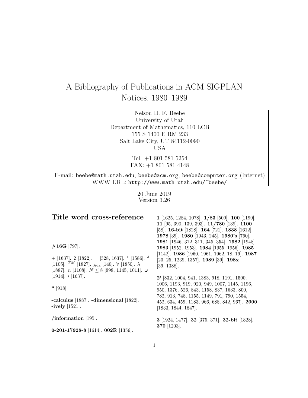 A Bibliography of Publications in ACM SIGPLAN Notices, 1980–1989