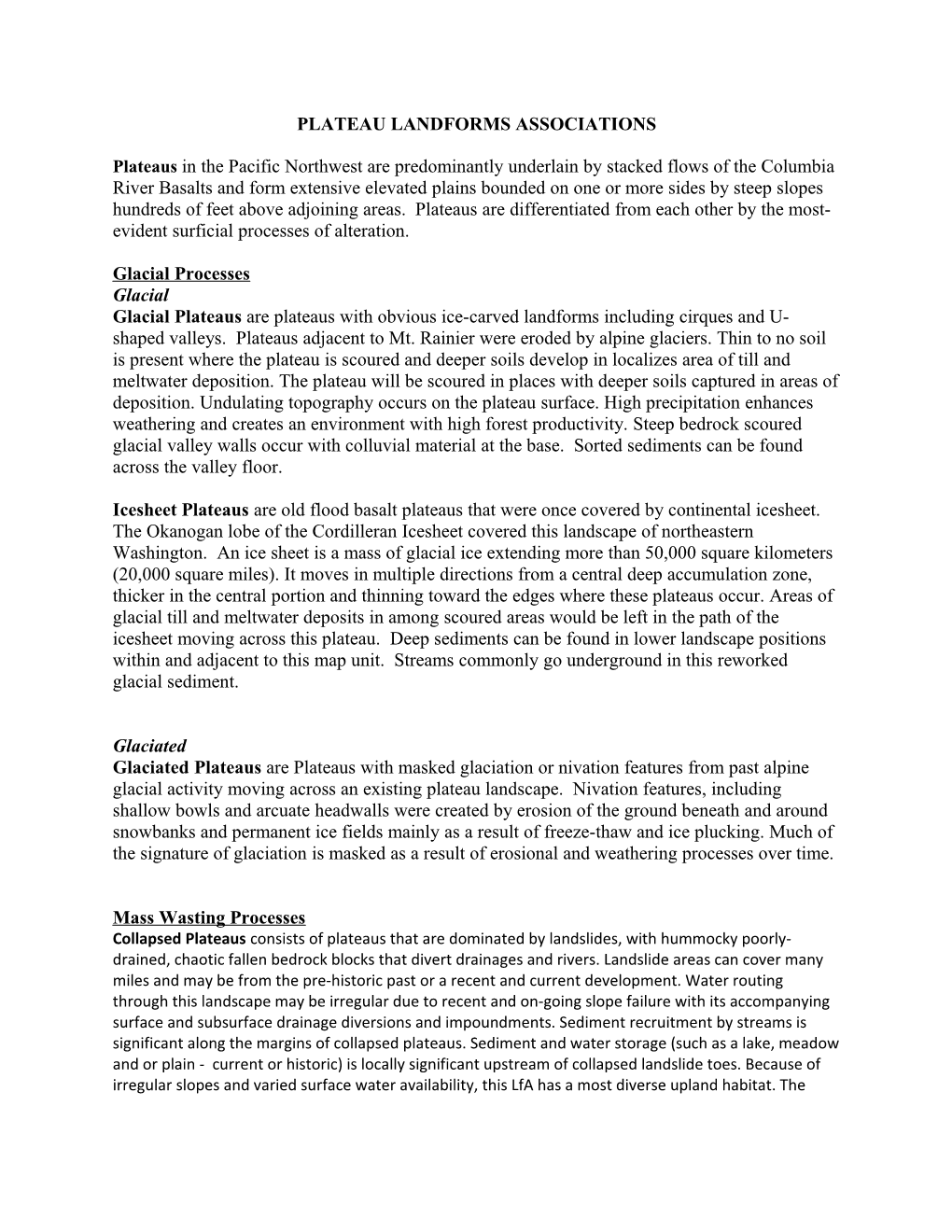 Plateau Landforms Associations