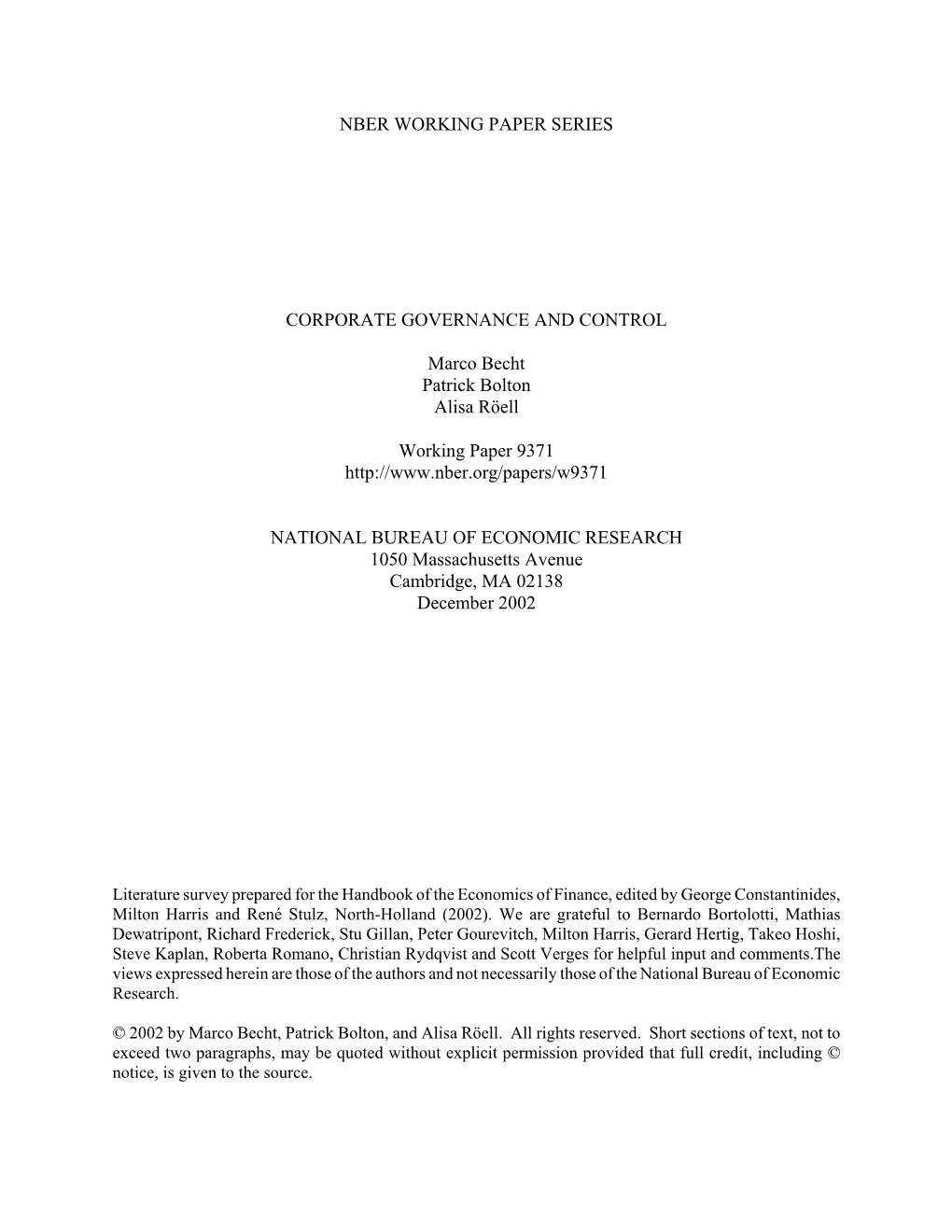 CG Chapter for Handbook of the Economics of Finance