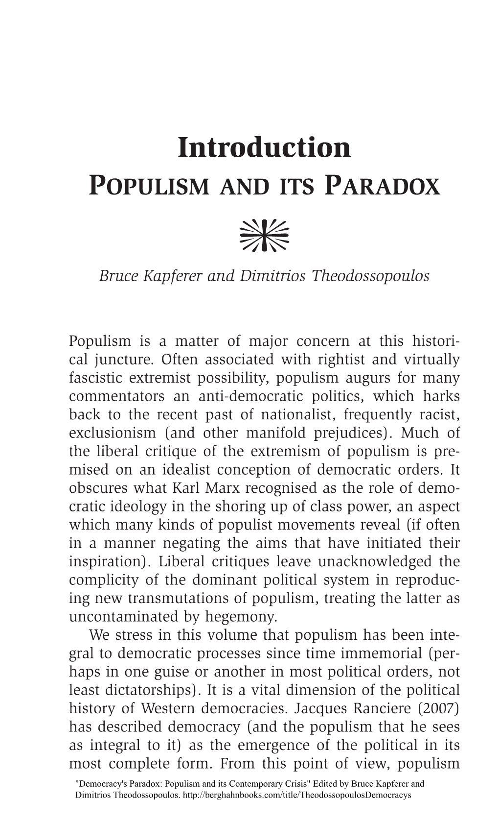 Introduction: Populism and Its Paradox