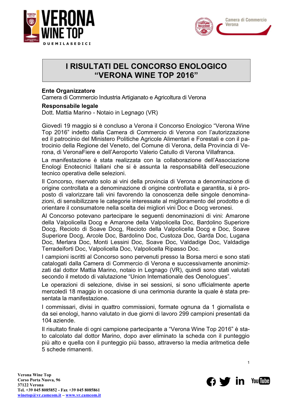 I Risultati Del Concorso Enologico “Verona Wine Top 2016”