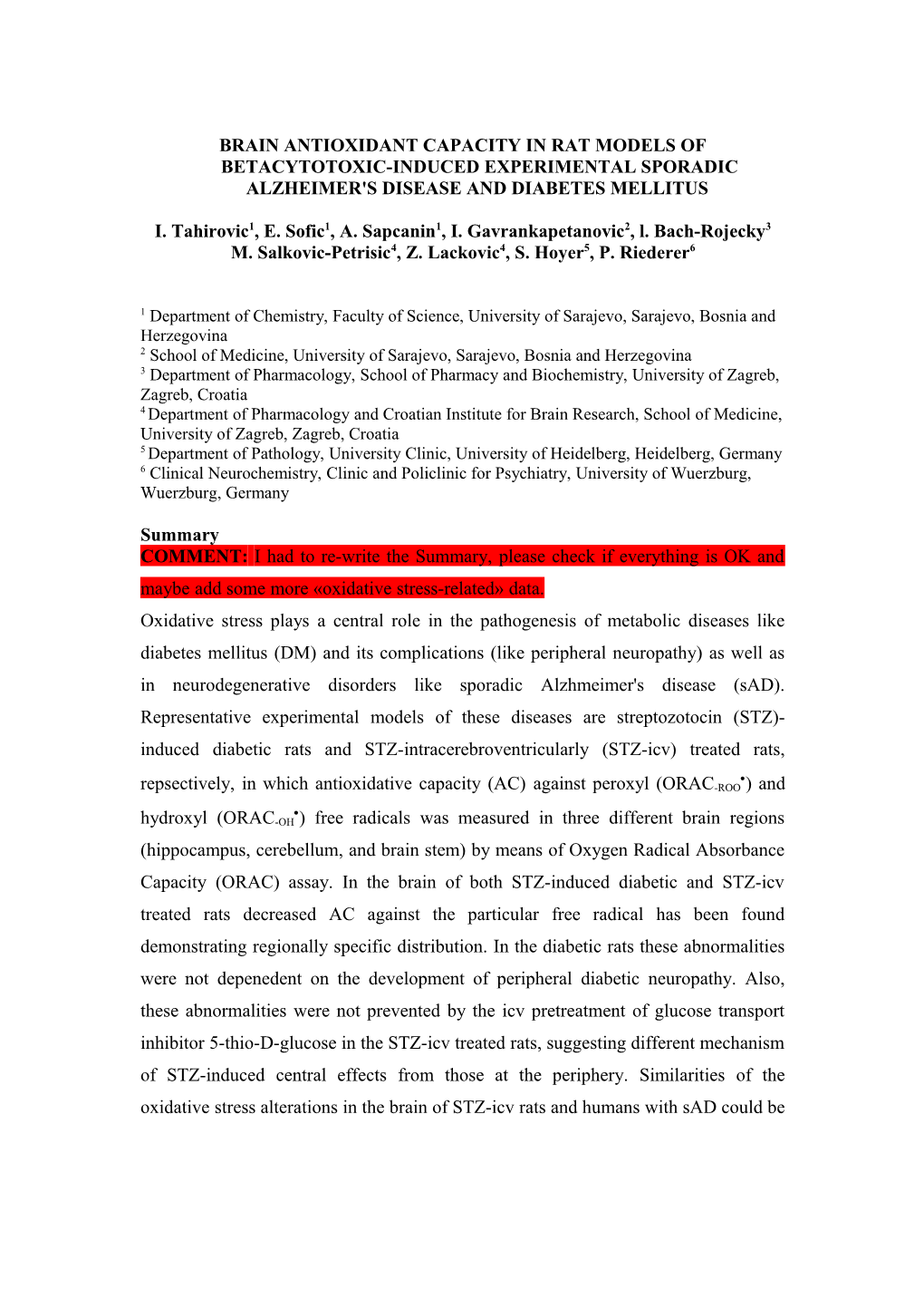 Antioxidant Capacity in the Brain Tissues Of