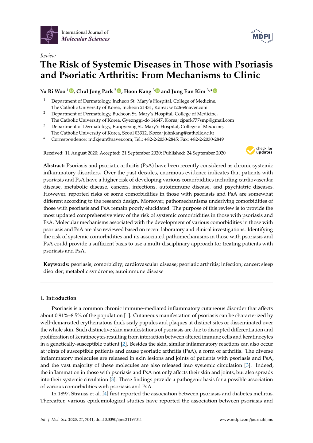 The Risk of Systemic Diseases in Those with Psoriasis and Psoriatic Arthritis: from Mechanisms to Clinic