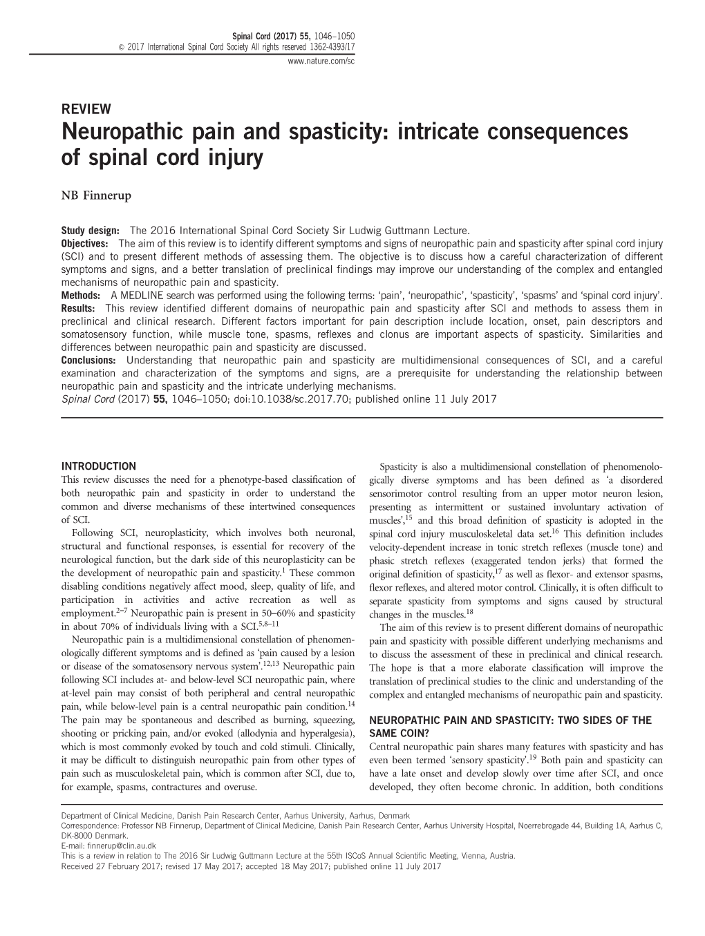 Neuropathic Pain and Spasticity: Intricate Consequences of Spinal Cord Injury