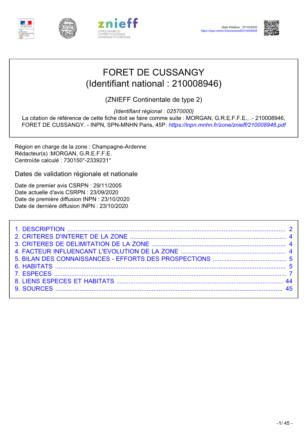 FORET DE CUSSANGY (Identifiant National : 210008946)