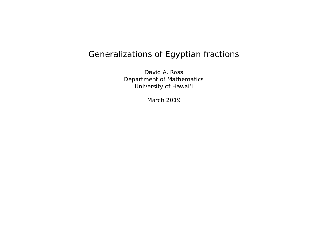 Generalizations of Egyptian Fractions