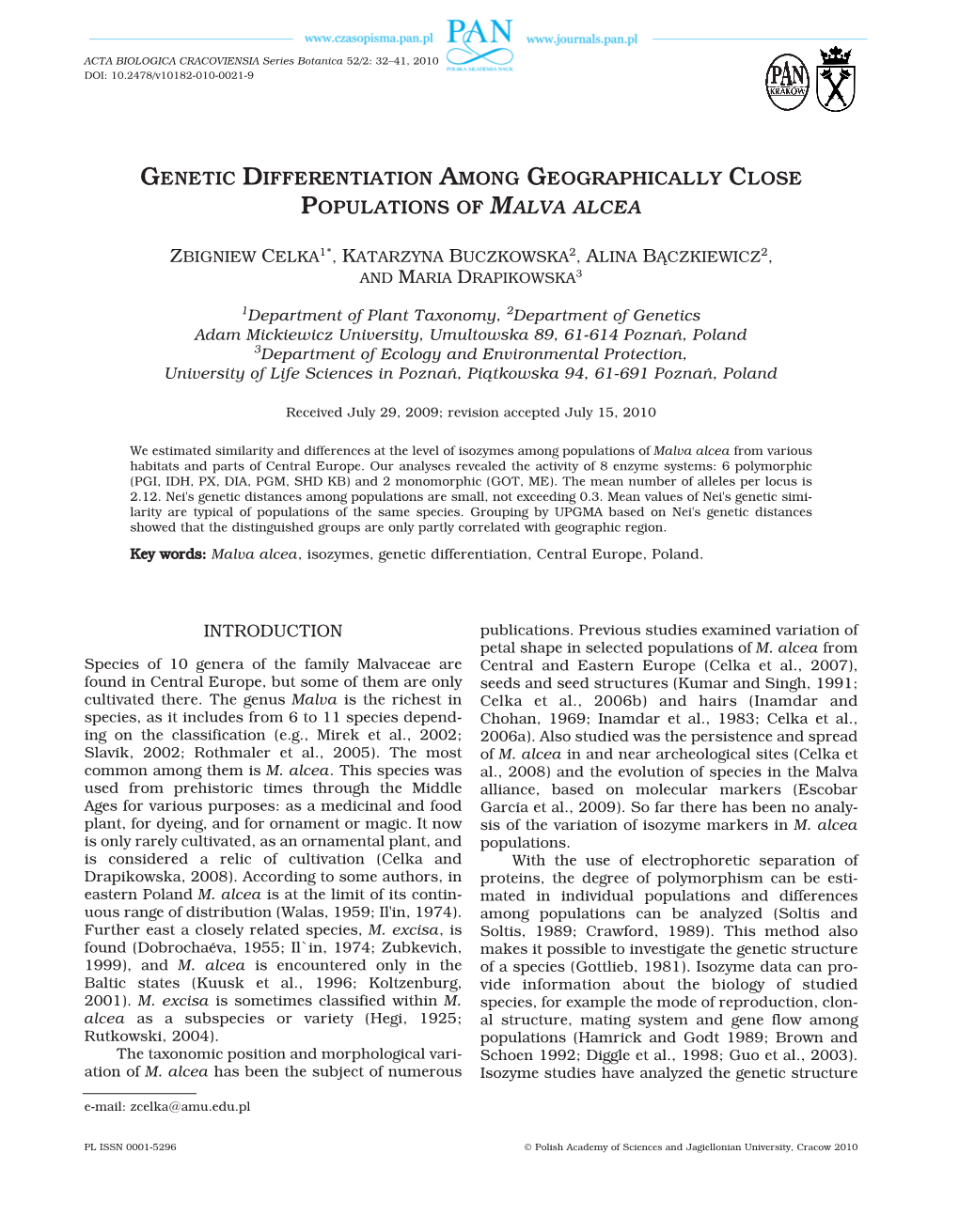 Genetic Differentiation Among Geographically Close Populations of Malva Alcea