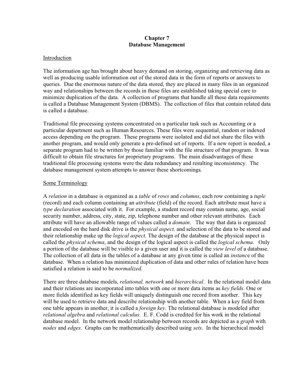 Chapter 7 Database Management