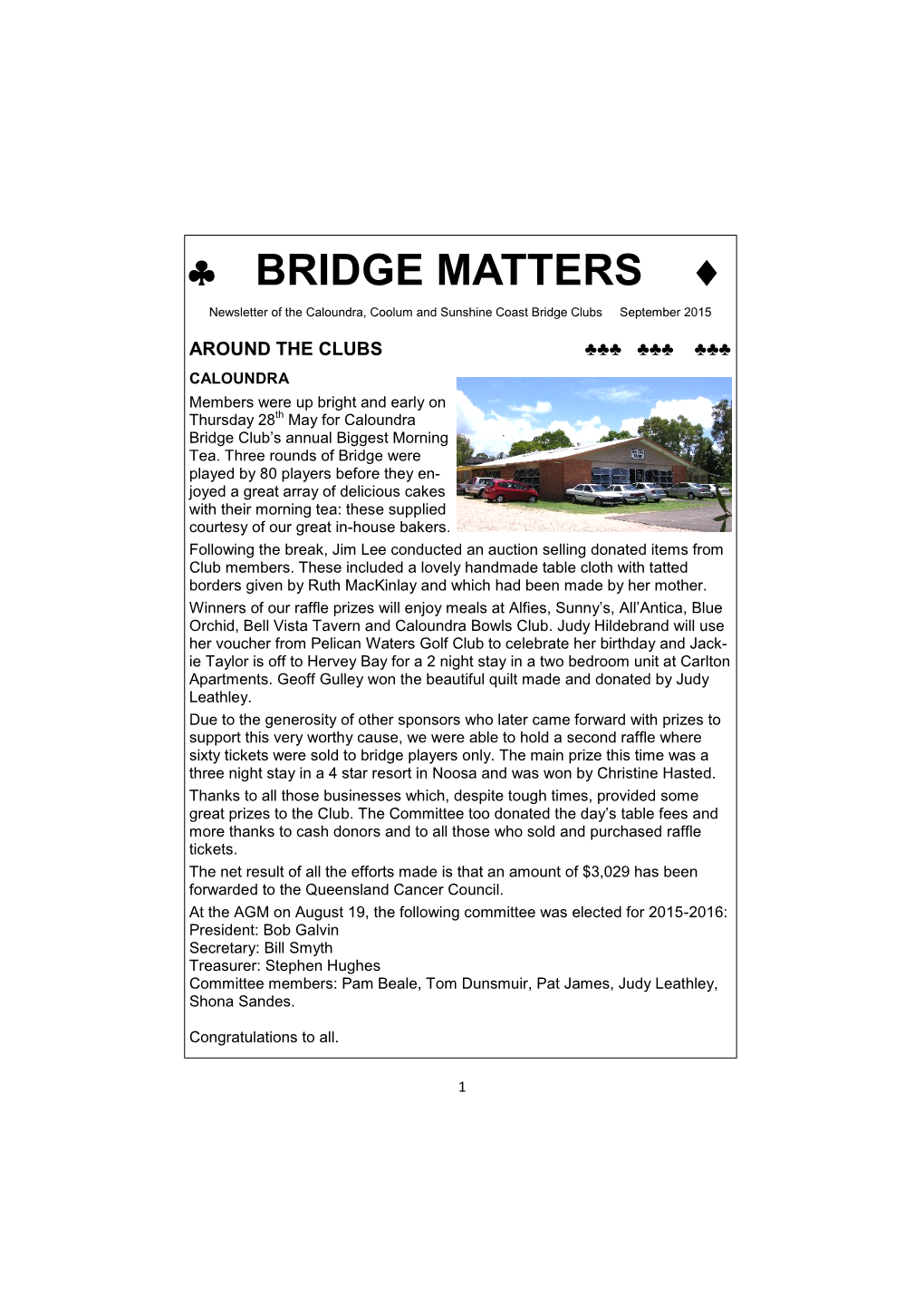 BRIDGE MATTERS  Newsletter of the Caloundra, Coolum and Sunshine Coast Bridge Clubs September 2015