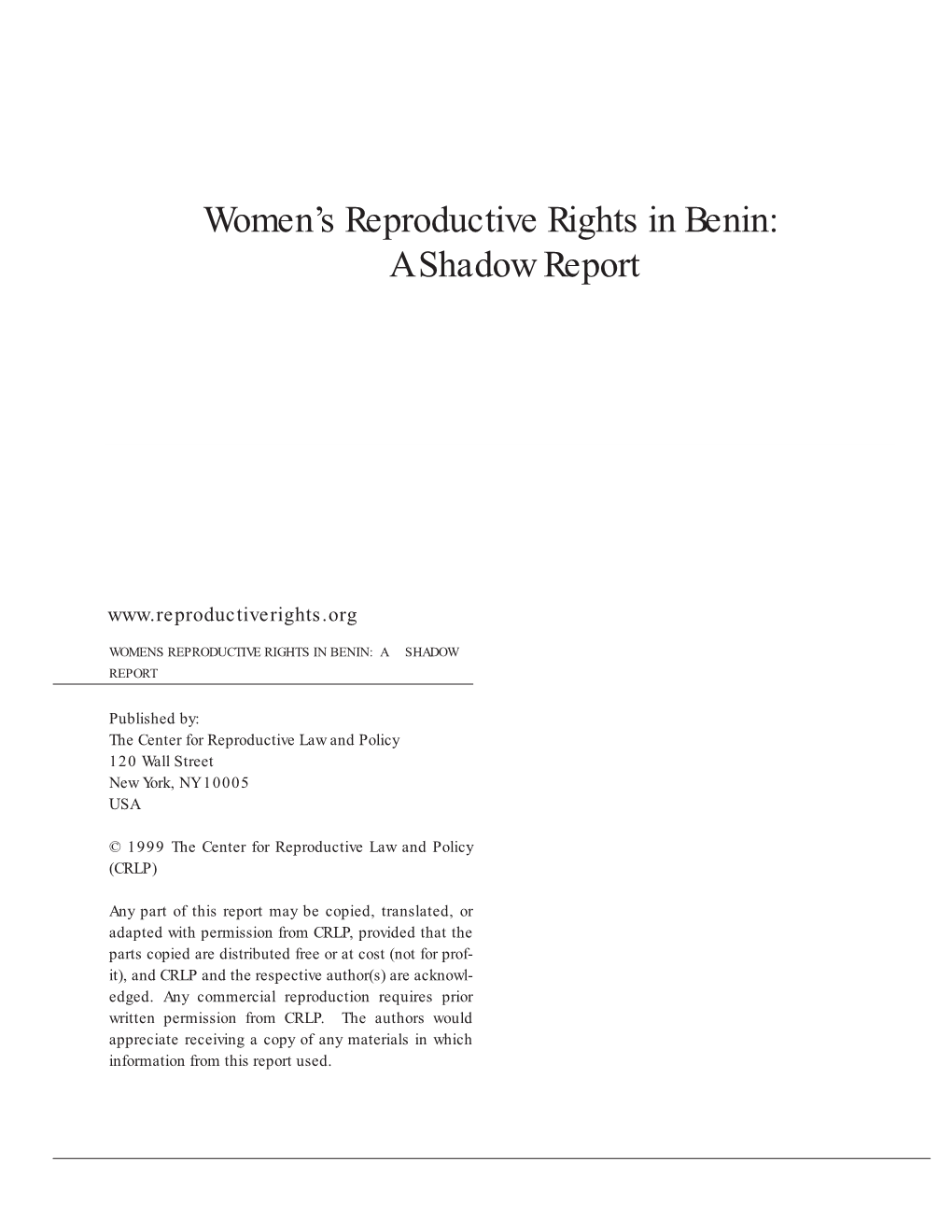 Women's Reproductive Rights in Benin