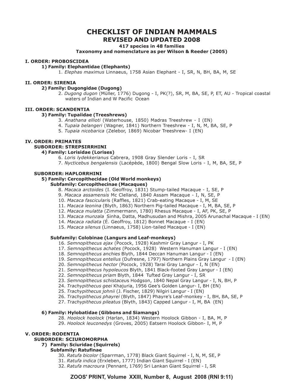 1 Checklist of Indian Mammals FINAL.Pmd