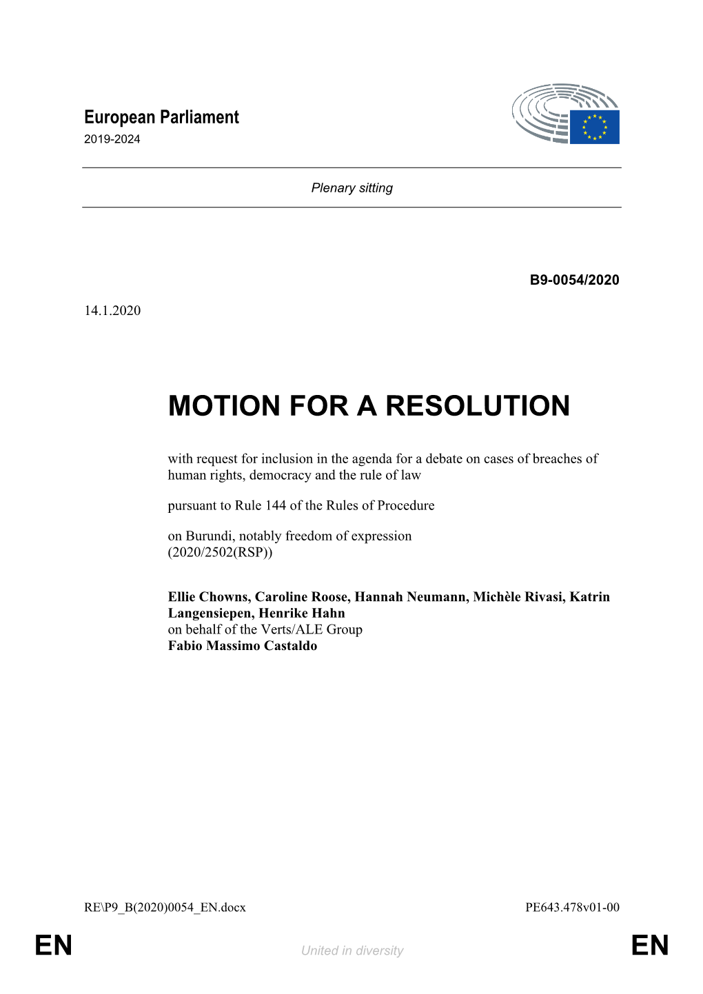 En En Motion for a Resolution